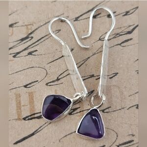 AMETHYST DANGLING EARRING HANDMADE IN STERLING SILVER METAL